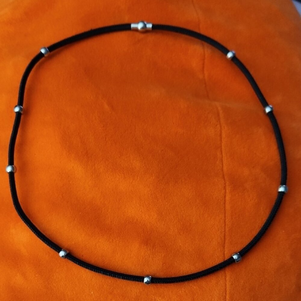 Elegant Black and Silver Rubber Magnetic Clasp Necklace